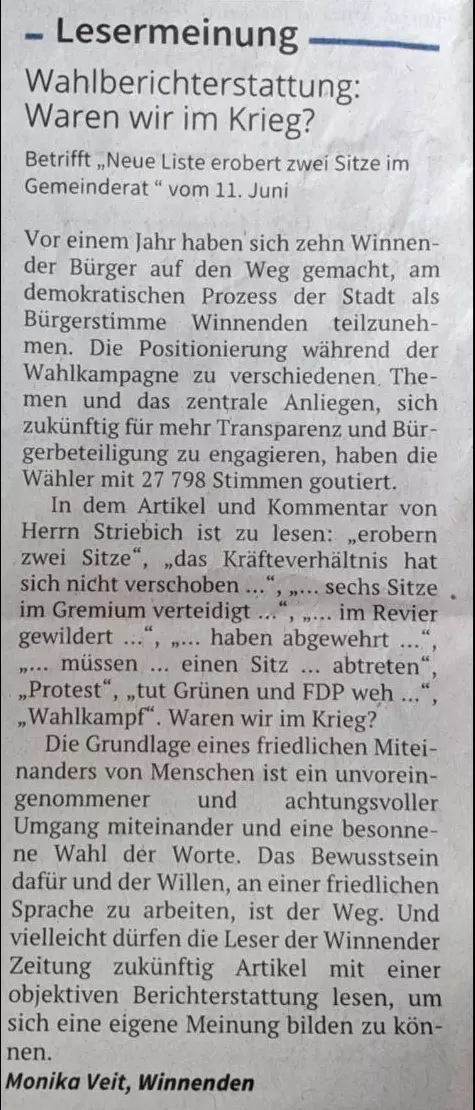 13.06.2024 ZVW Leserbrief