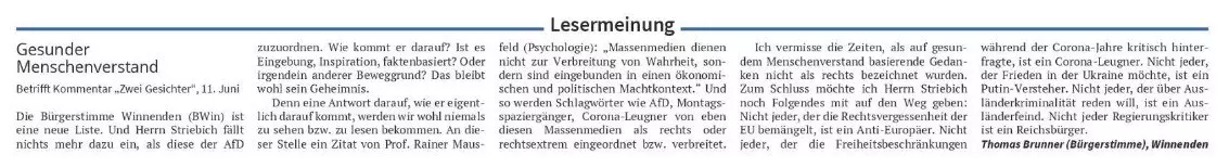 05.07.2024 ZVW Leserbrief